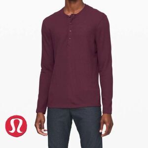 Lululemon Shift Stitch Henley XL Red Waffle Knit Long Sleeve
